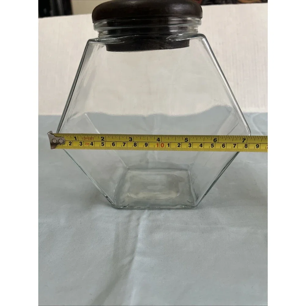 Vintage Libbey of Canada Hexagon Glass Canister “general Store” Style Jar W/ Lid
